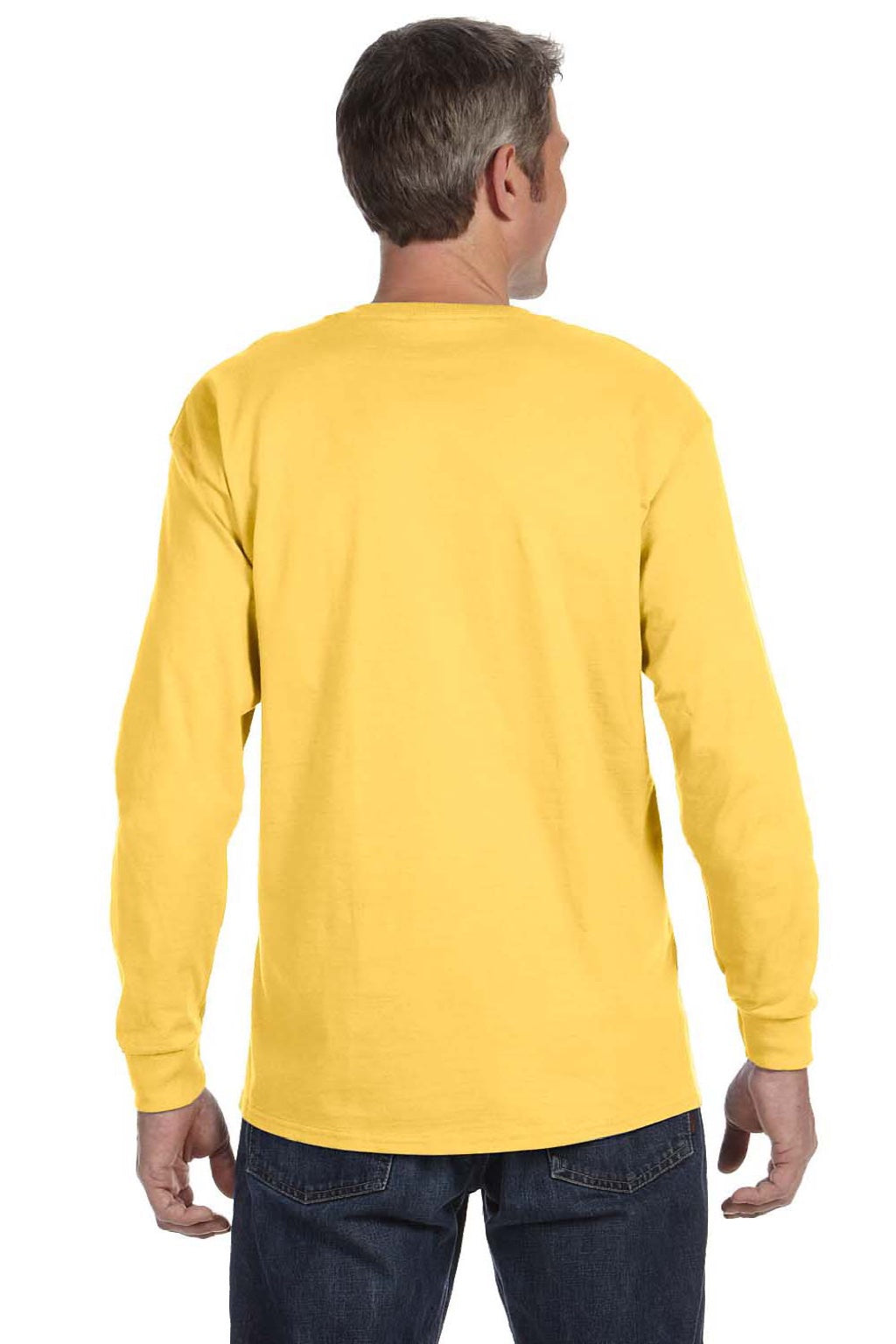 Jerzees 29LS/29LSR Mens Dri-Power Moisture Wicking Long Sleeve Crewneck T-Shirt Island Yellow Model Back