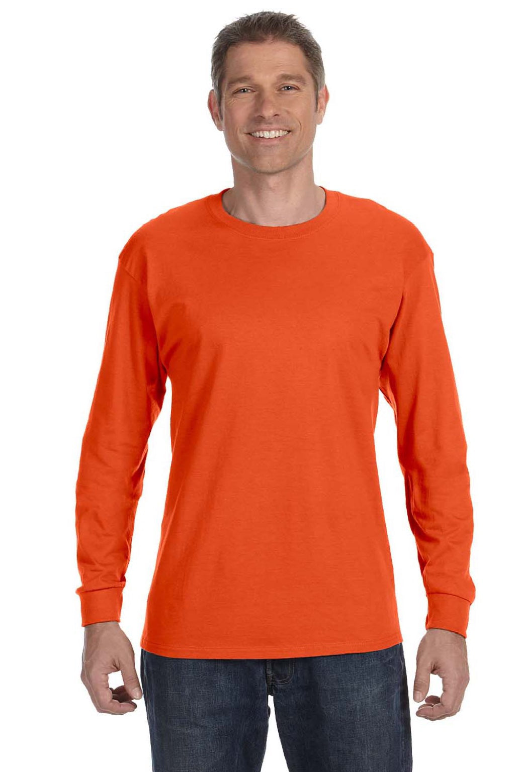 Jerzees 29LS/29LSR Mens Dri-Power Moisture Wicking Long Sleeve Crewneck T-Shirt Burnt Orange Model Front