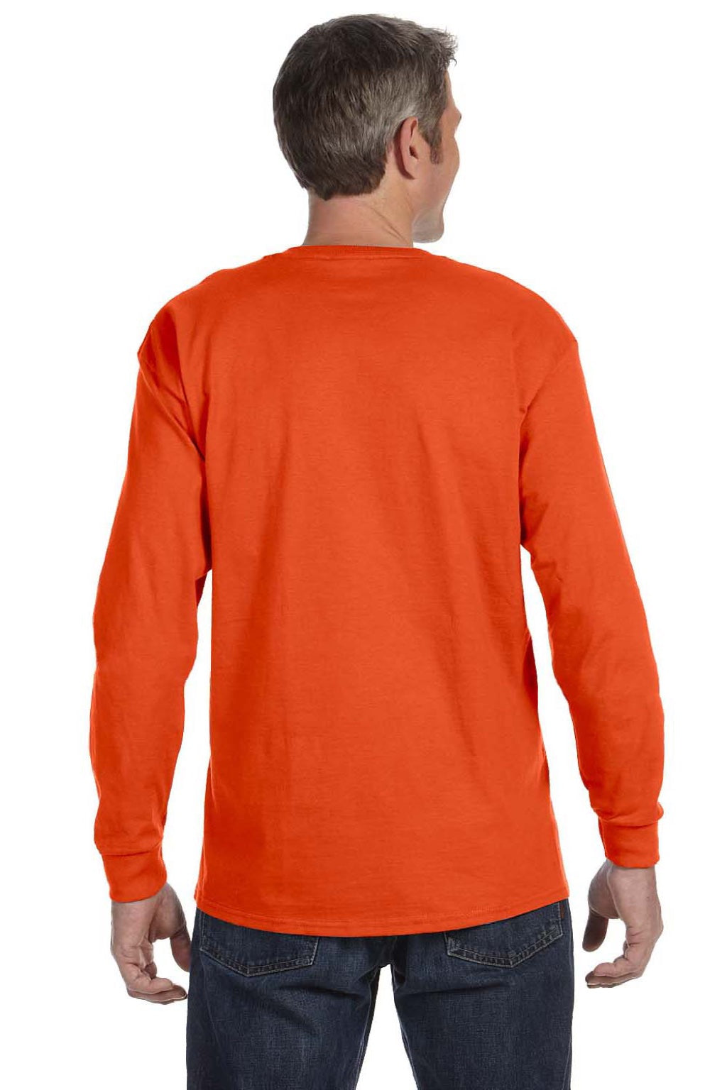 Jerzees 29LS/29LSR Mens Dri-Power Moisture Wicking Long Sleeve Crewneck T-Shirt Burnt Orange Model Back
