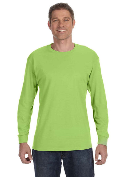 Jerzees 29LS/29LSR Mens Dri-Power Moisture Wicking Long Sleeve Crewneck T-Shirt Neon Green Model Front