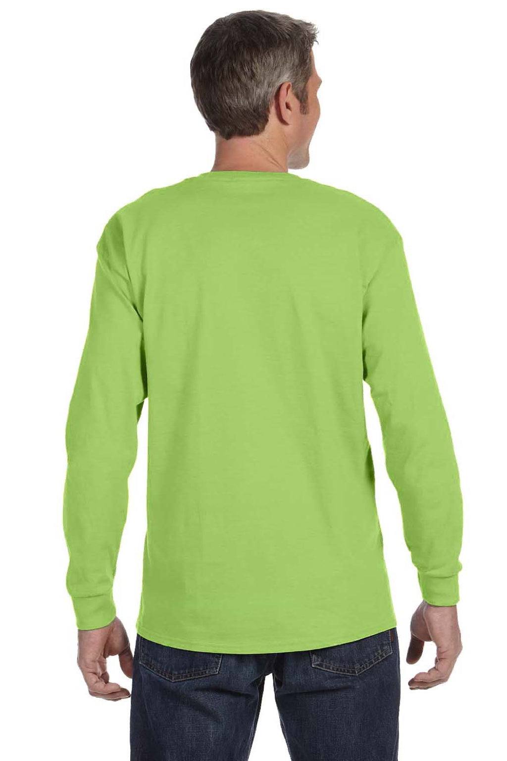 Jerzees 29LS/29LSR Mens Dri-Power Moisture Wicking Long Sleeve Crewneck T-Shirt Neon Green Model Back