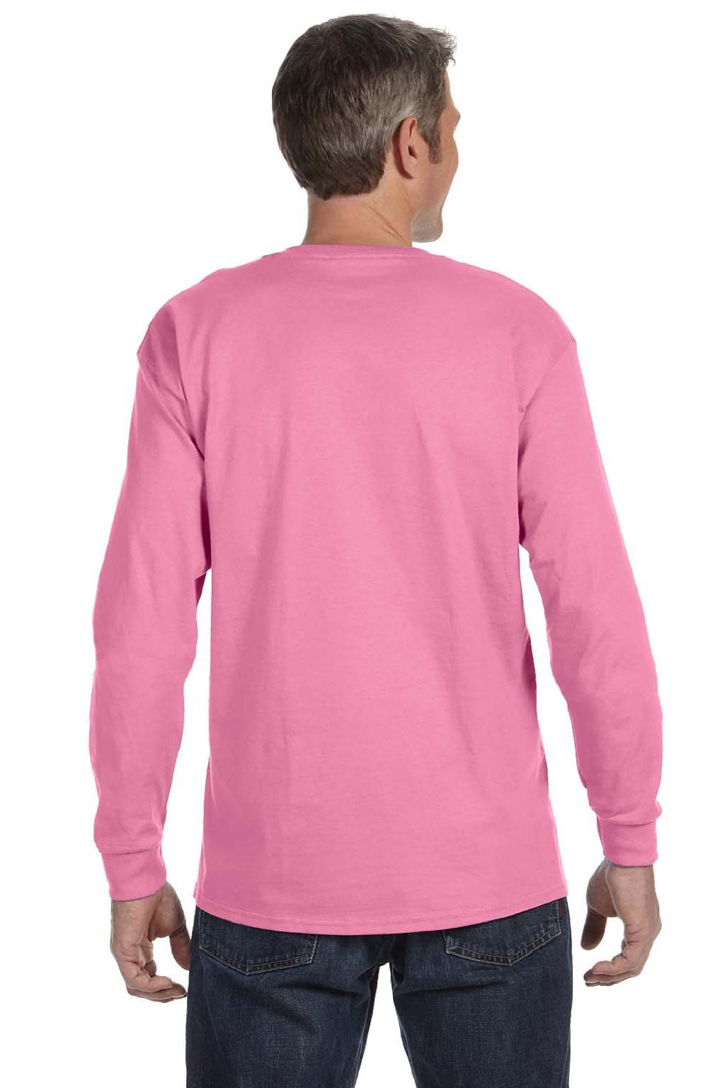 Jerzees 29LS/29LSR Mens Dri-Power Moisture Wicking Long Sleeve Crewneck T-Shirt Azalea Pink Model Back