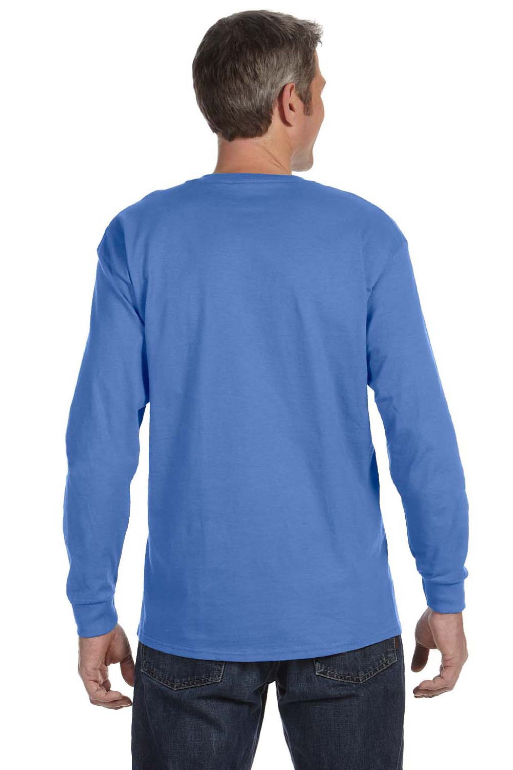 Jerzees 29LS/29LSR Mens Dri-Power Moisture Wicking Long Sleeve Crewneck T-Shirt Columbia Blue Model Back