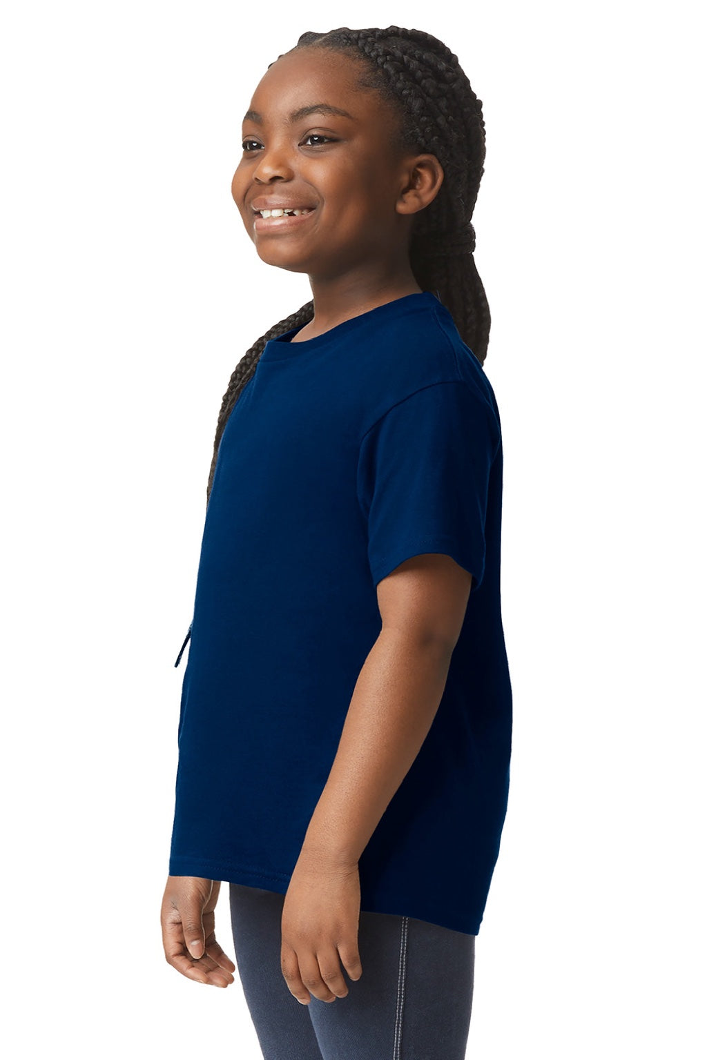 Gildan 3000B Womens Short Sleeve Crewneck T-Shirt Navy Blue Model Side