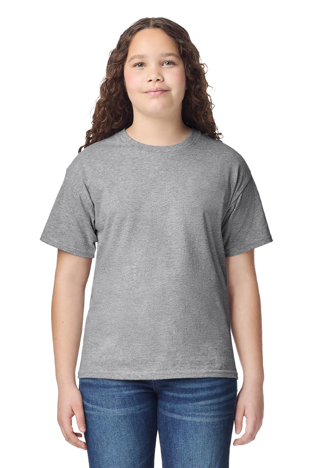 Gildan 3000B Womens Short Sleeve Crewneck T-Shirt Sport Grey Model Front