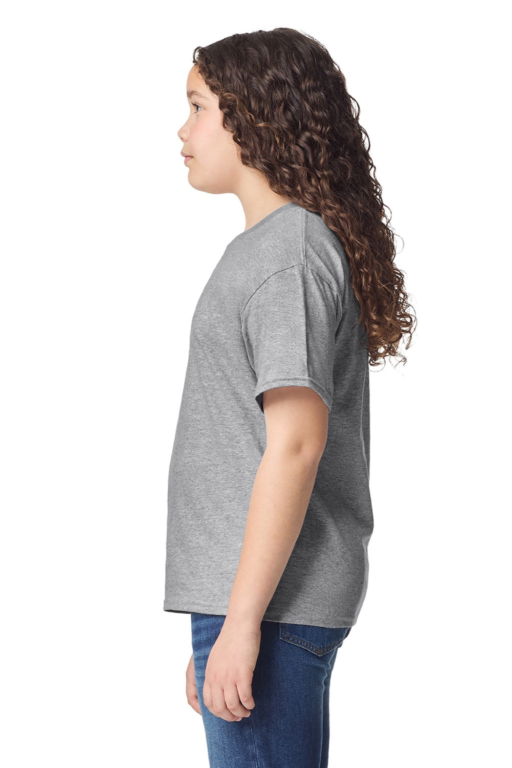 Gildan 3000B Womens Short Sleeve Crewneck T-Shirt Sport Grey Model Side