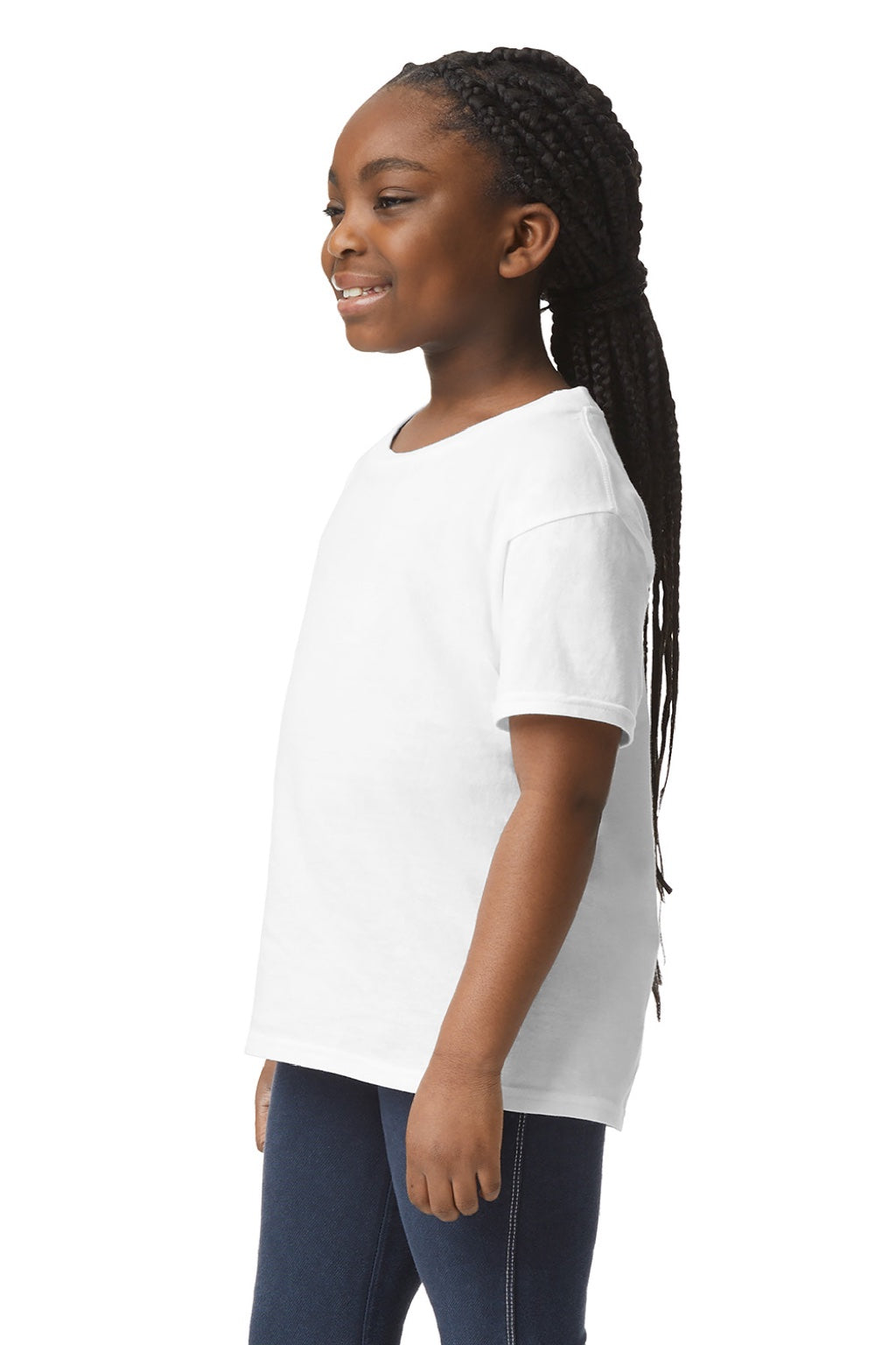 Gildan 3000B Womens Short Sleeve Crewneck T-Shirt White Model Side