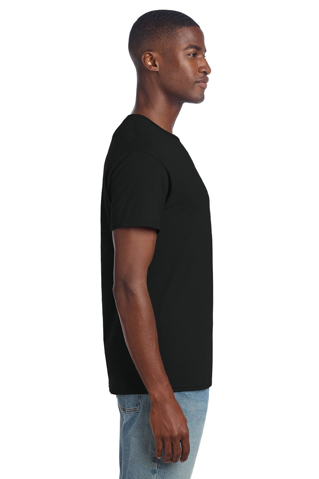 Gildan 3000 Mens Short Sleeve Crewneck T-Shirt Black Model Side