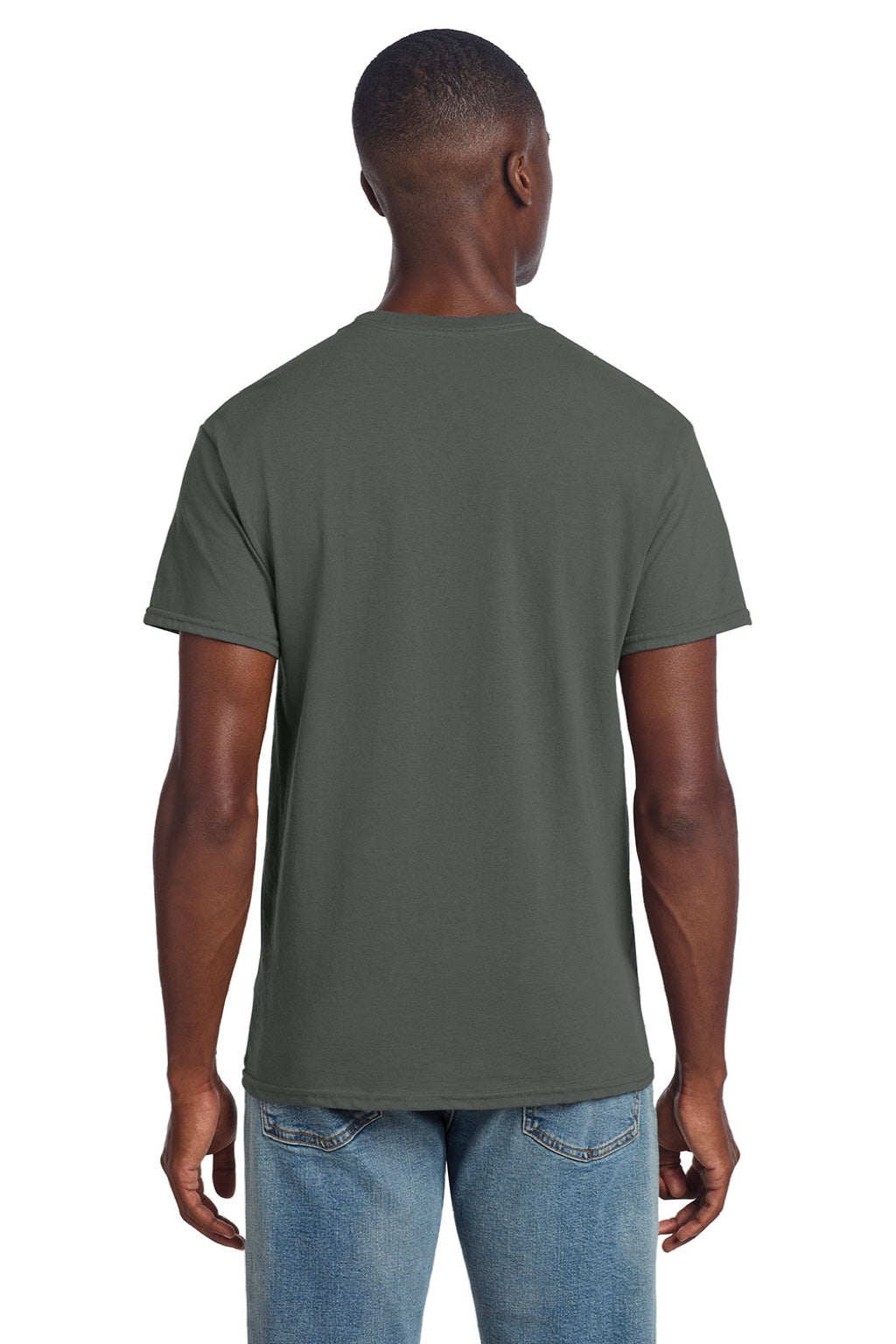 Gildan 3000 Mens Short Sleeve Crewneck T-Shirt Charcoal Grey Model Back