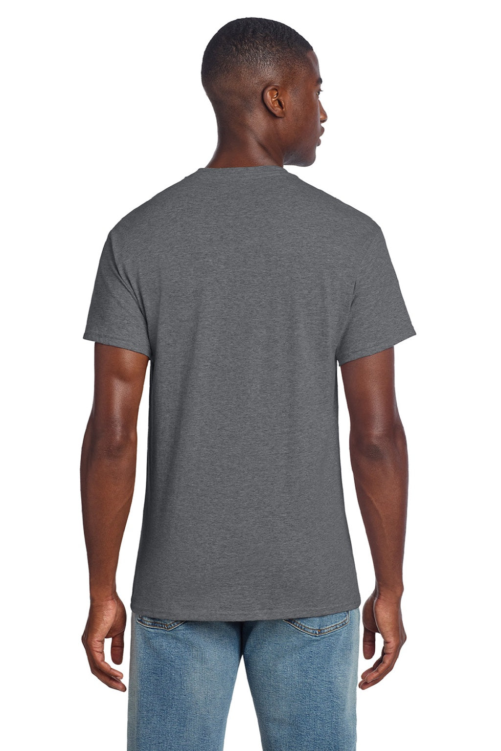 Gildan 3000 Mens Short Sleeve Crewneck T-Shirt Heather Graphite Grey Model Back