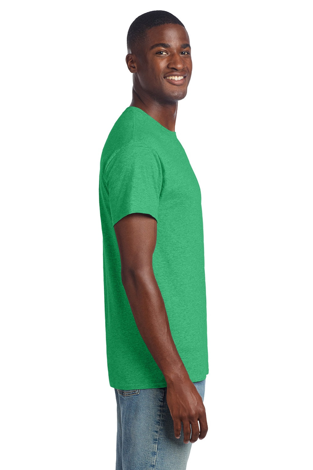 Gildan 3000 Mens Short Sleeve Crewneck T-Shirt Heather Irish Green Model Side
