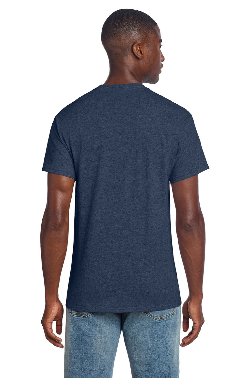 Gildan 3000 Mens Short Sleeve Crewneck T-Shirt Heather Navy Blue Model Back