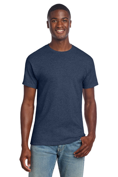 Gildan 3000 Mens Short Sleeve Crewneck T-Shirt Heather Navy Blue Model Front