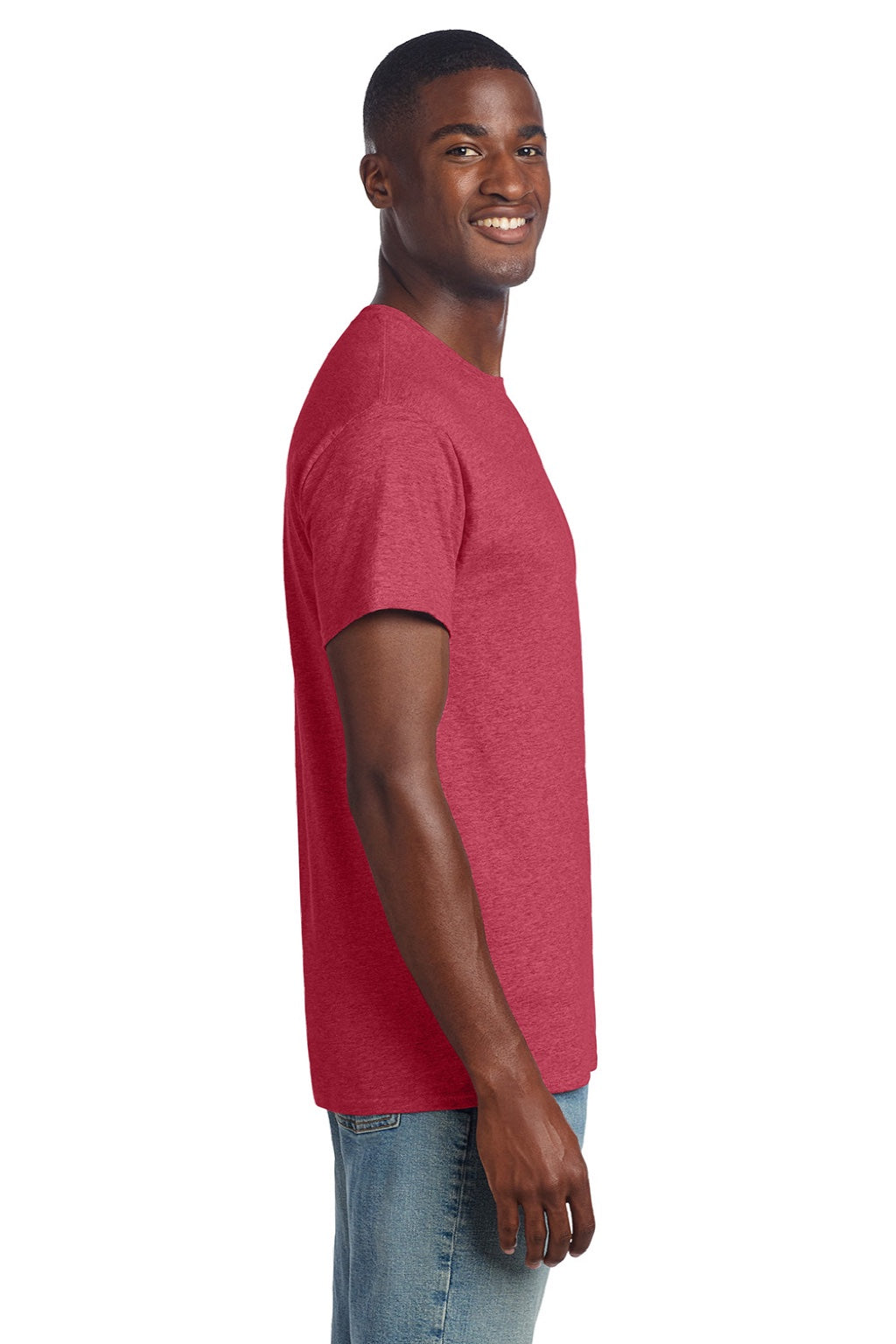 Gildan 3000 Mens Short Sleeve Crewneck T-Shirt Heather Red Model Side