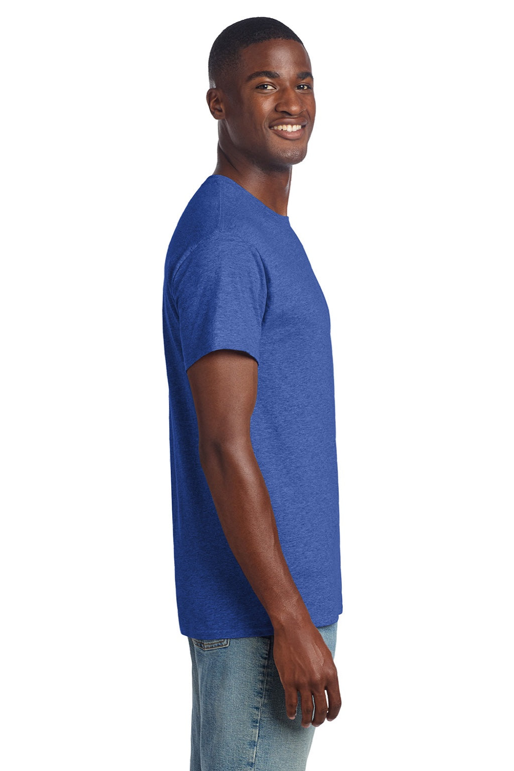 Gildan 3000 Mens Short Sleeve Crewneck T-Shirt Heather Royal Blue Model Side