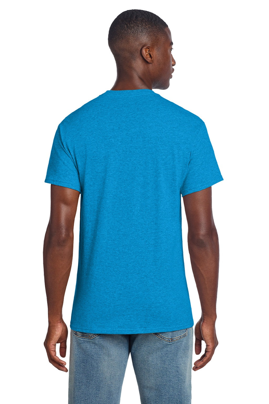 Gildan 3000 Mens Short Sleeve Crewneck T-Shirt Heather Sapphire Blue Model Back