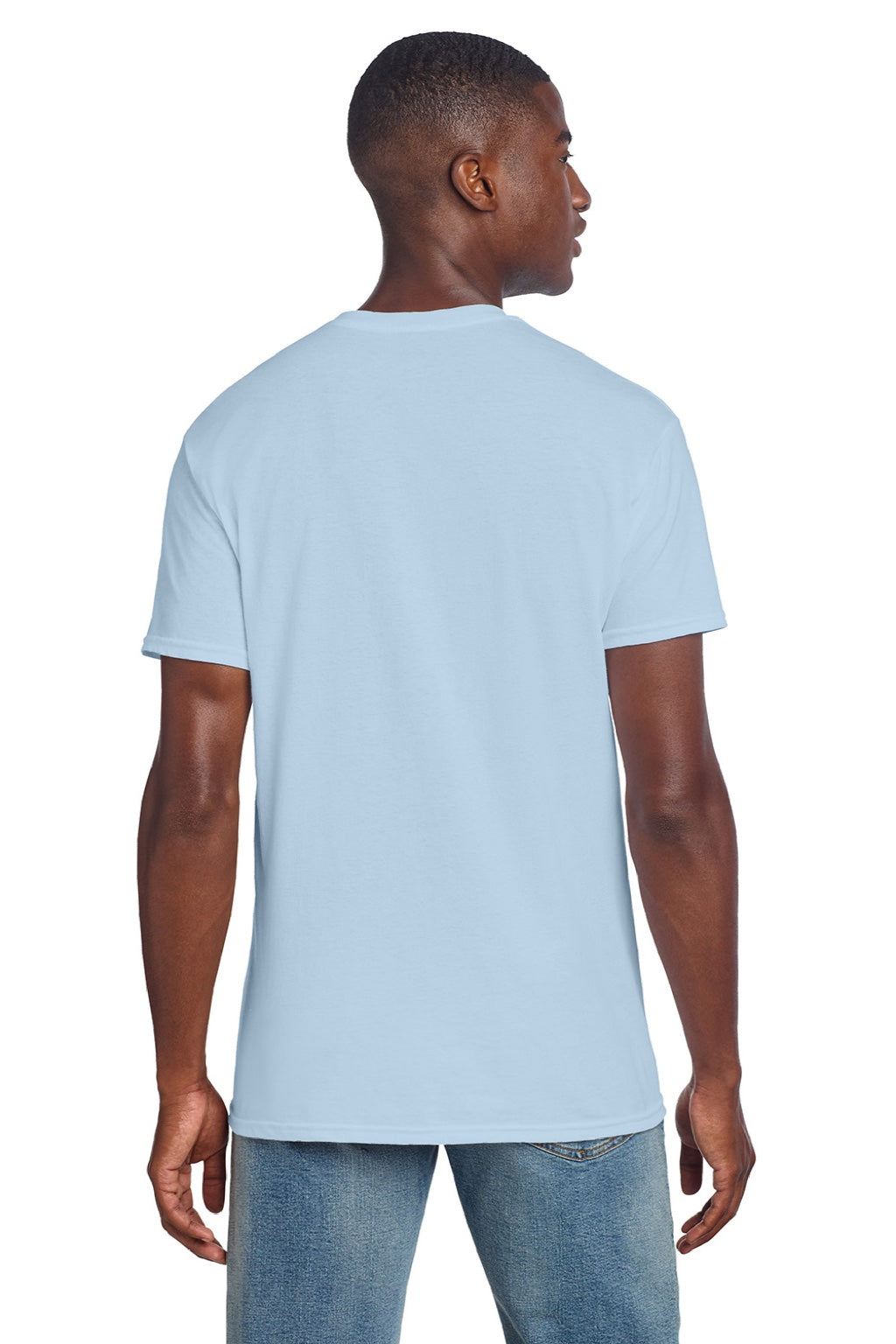 Gildan 3000 Mens Short Sleeve Crewneck T-Shirt Light Blue Model Back