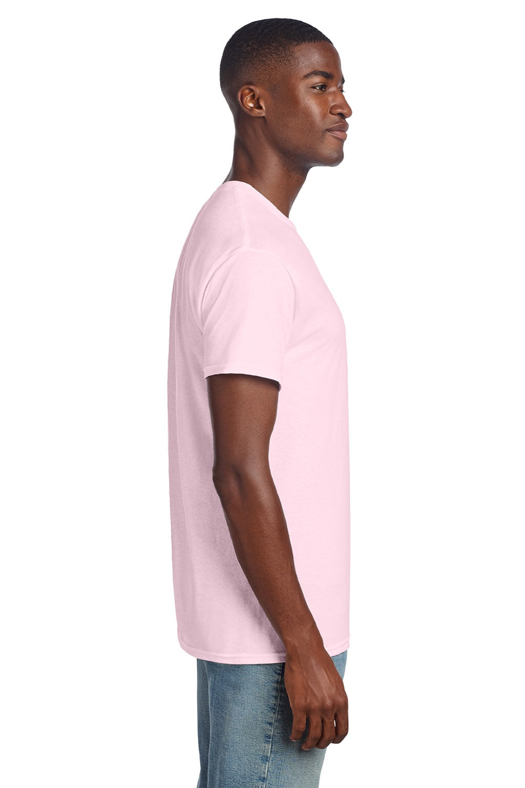 Gildan 3000 Mens Short Sleeve Crewneck T-Shirt Light Pink Model Side