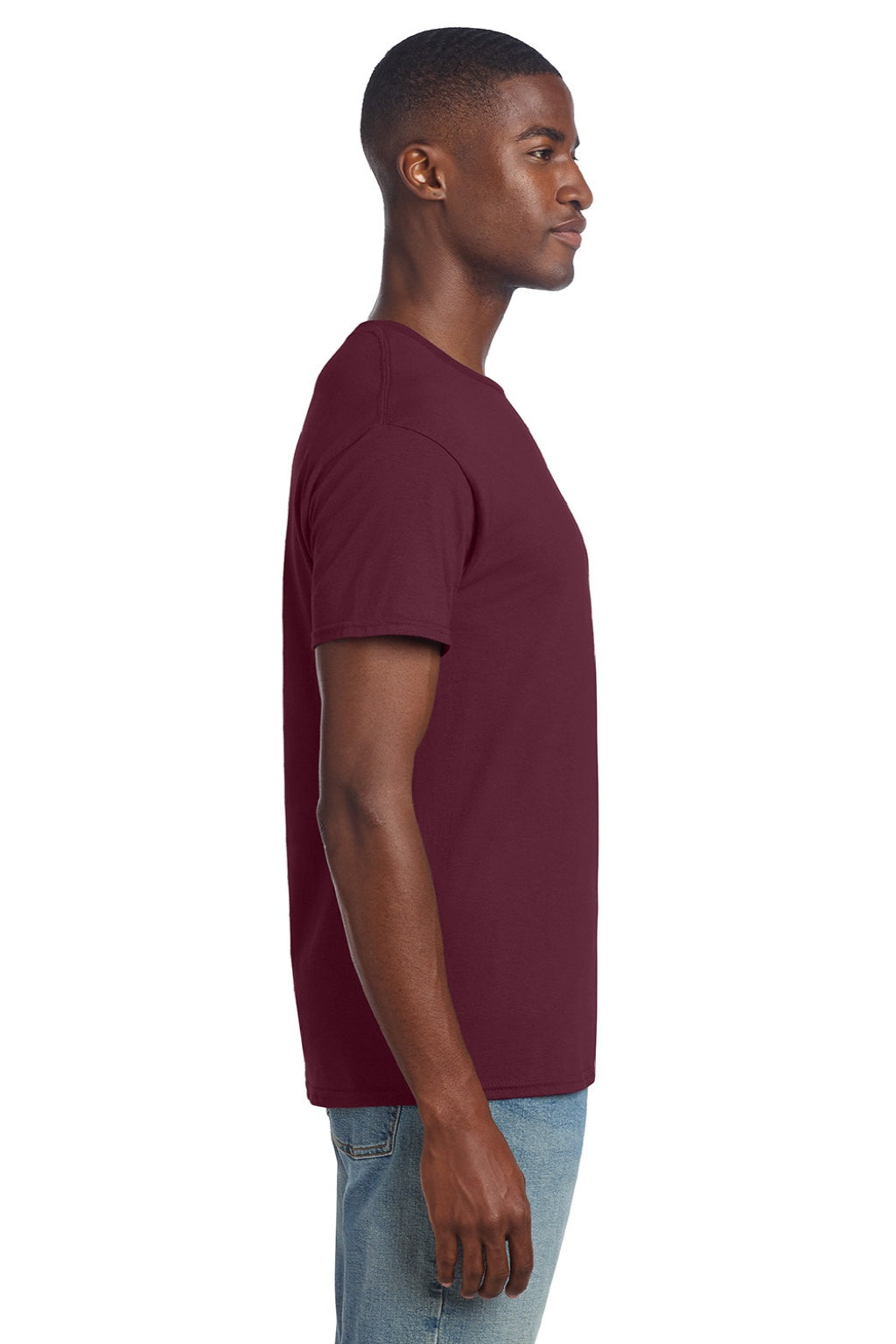 Gildan 3000 Mens Short Sleeve Crewneck T-Shirt Maroon Model Side
