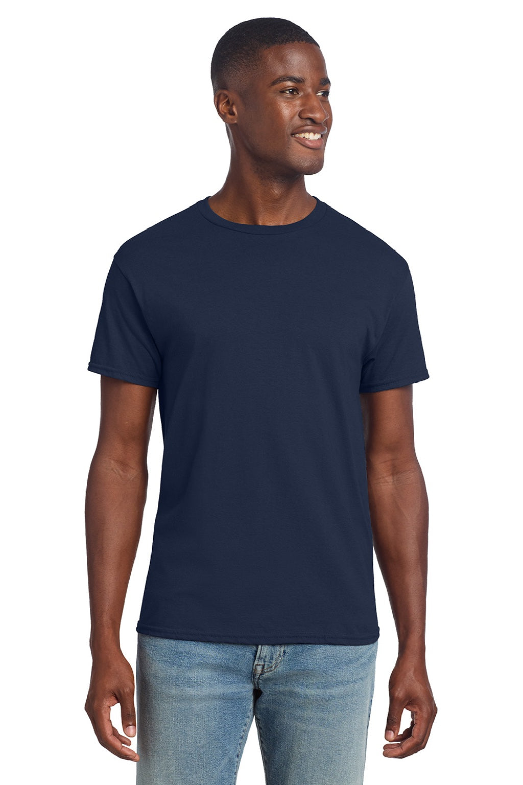 Gildan 3000 Mens Short Sleeve Crewneck T-Shirt Navy Blue Model Front