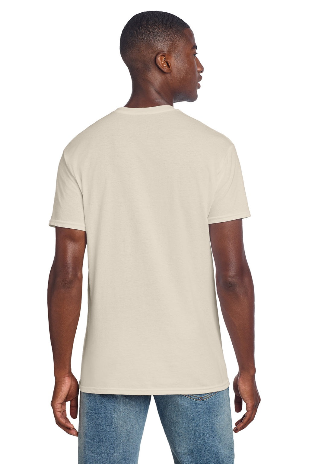Gildan 3000 Mens Short Sleeve Crewneck T-Shirt Sand Model Back