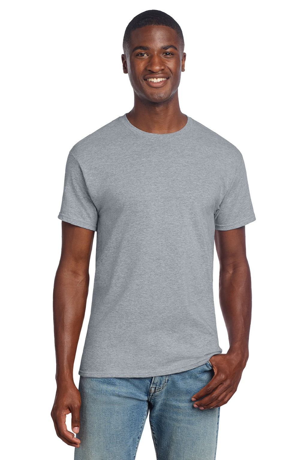 Gildan 3000 Mens Short Sleeve Crewneck T-Shirt Sport Grey Model Front
