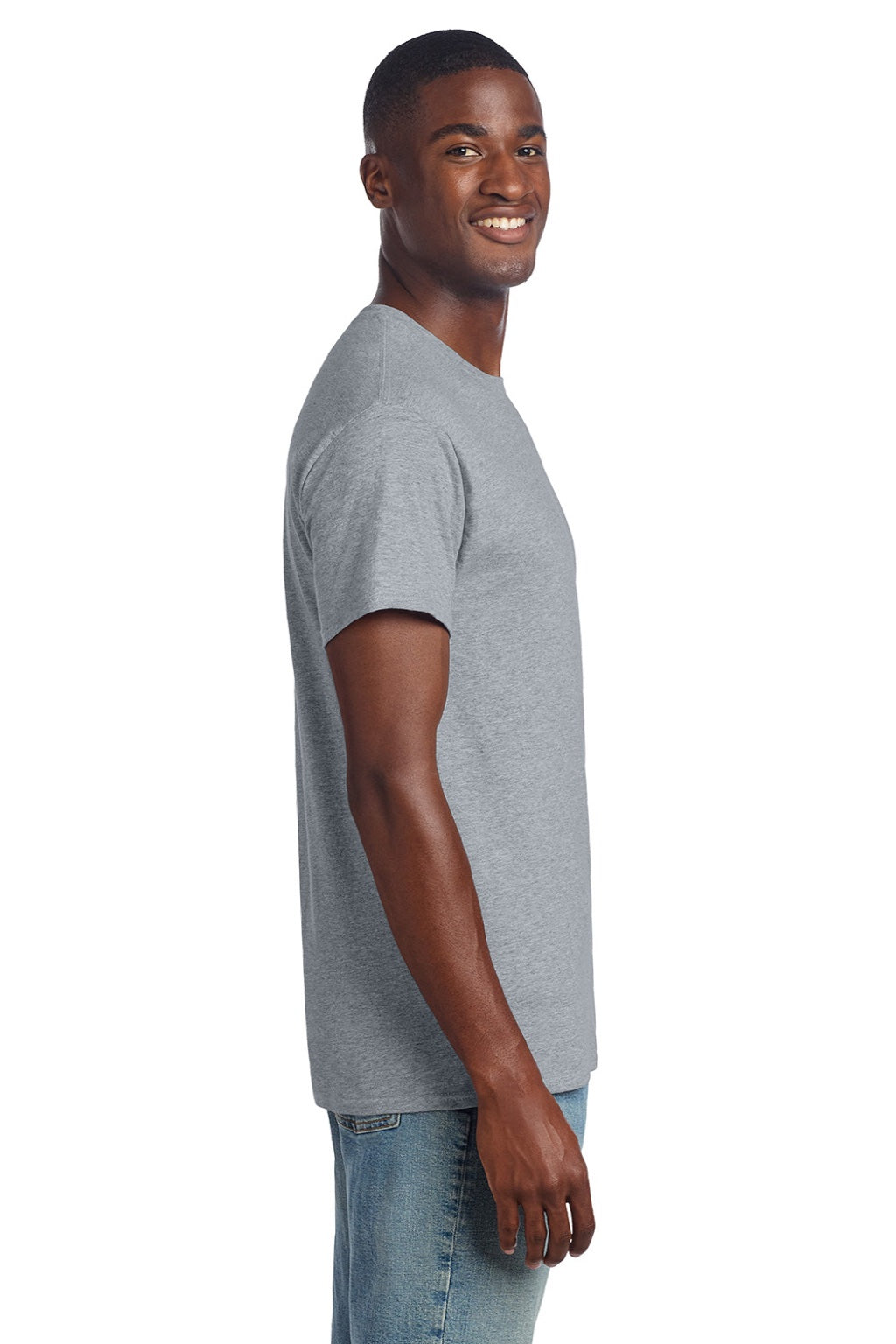 Gildan 3000 Mens Short Sleeve Crewneck T-Shirt Sport Grey Model Side