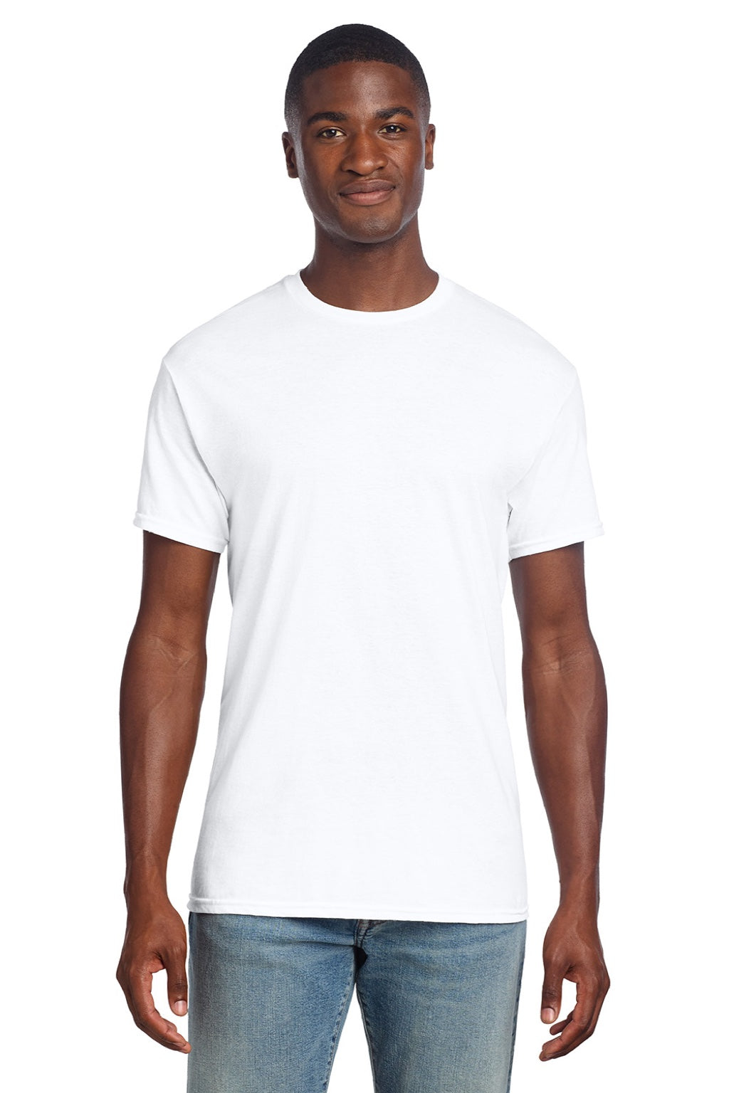 Gildan 3000 Mens Short Sleeve Crewneck T-Shirt White Model Front