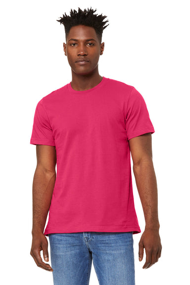 Bella + Canvas BC3001/3001C Mens Jersey Short Sleeve Crewneck T-Shirt Fuchsia Pink Model Front