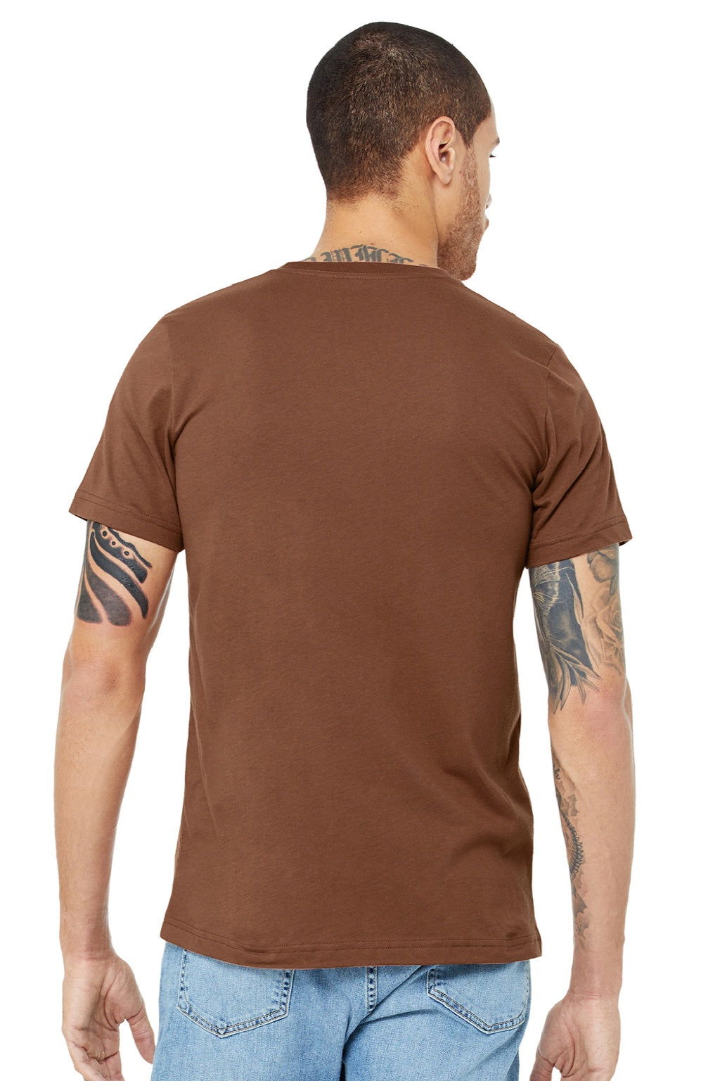 Bella + Canvas BC3001/3001 Mens Jersey Short Sleeve Crewneck T-Shirt Chestnut Brown Model Back