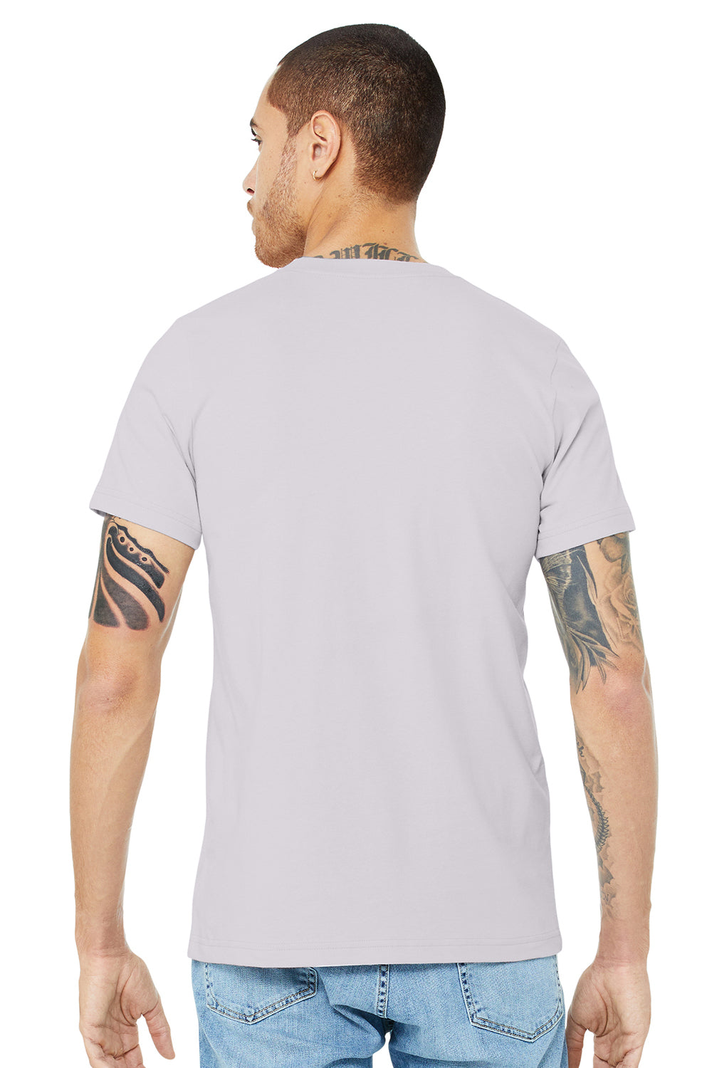 Bella + Canvas BC3001/3001C Mens Jersey Short Sleeve Crewneck T-Shirt Lavender Dust Model Back