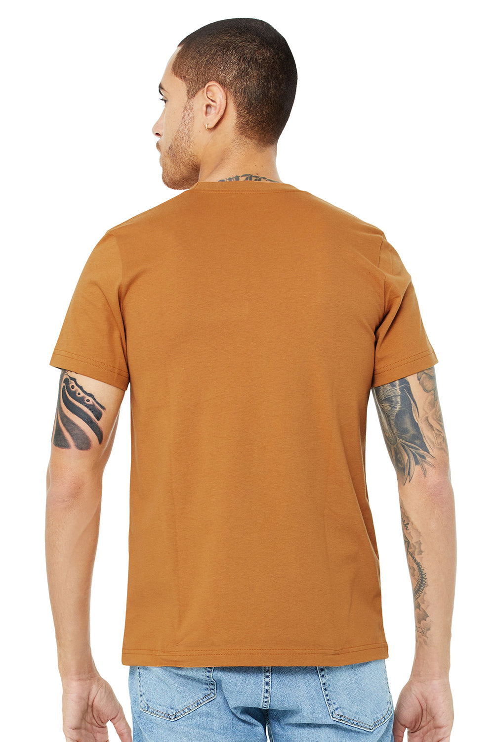 Bella + Canvas BC3001/3001C Mens Jersey Short Sleeve Crewneck T-Shirt Toast Model Back