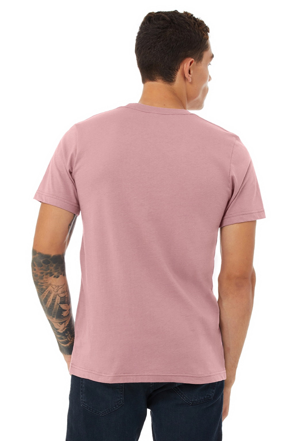 Bella + Canvas BC3001/3001 Mens Jersey Short Sleeve Crewneck T-Shirt Orchid Model Back