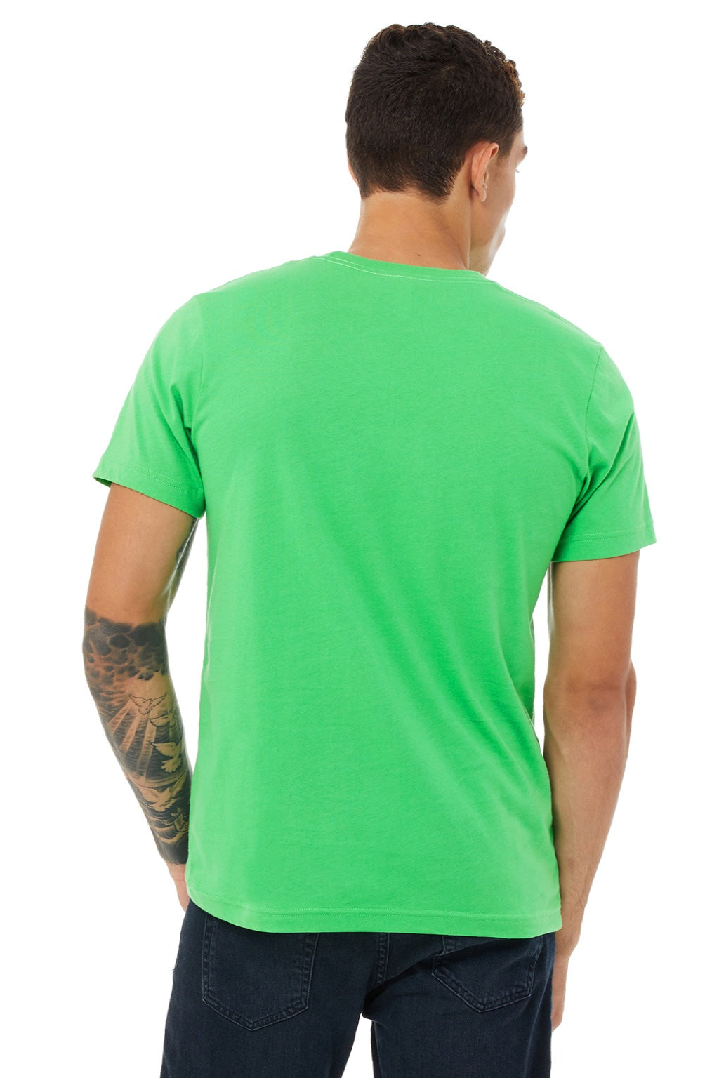 Bella + Canvas BC3001/3001 Mens Jersey Short Sleeve Crewneck T-Shirt Synthetic Green Model Back