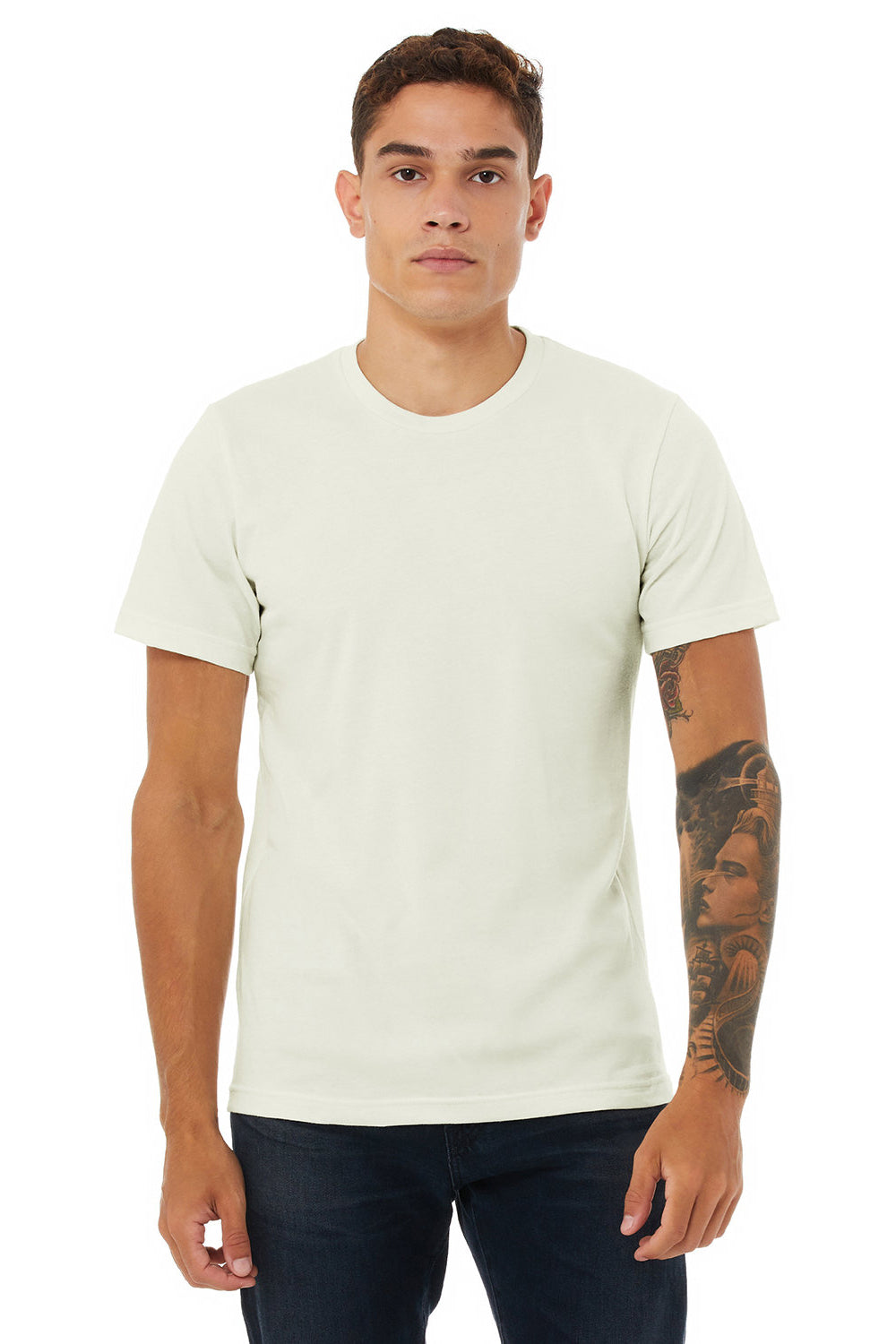 Bella + Canvas BC3001/3001C Mens Jersey Short Sleeve Crewneck T-Shirt Citron Model Front