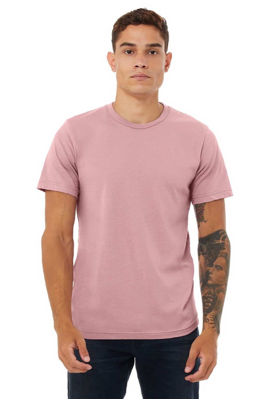 Bella + Canvas BC3001/3001 Mens Jersey Short Sleeve Crewneck T-Shirt Orchid Model Front