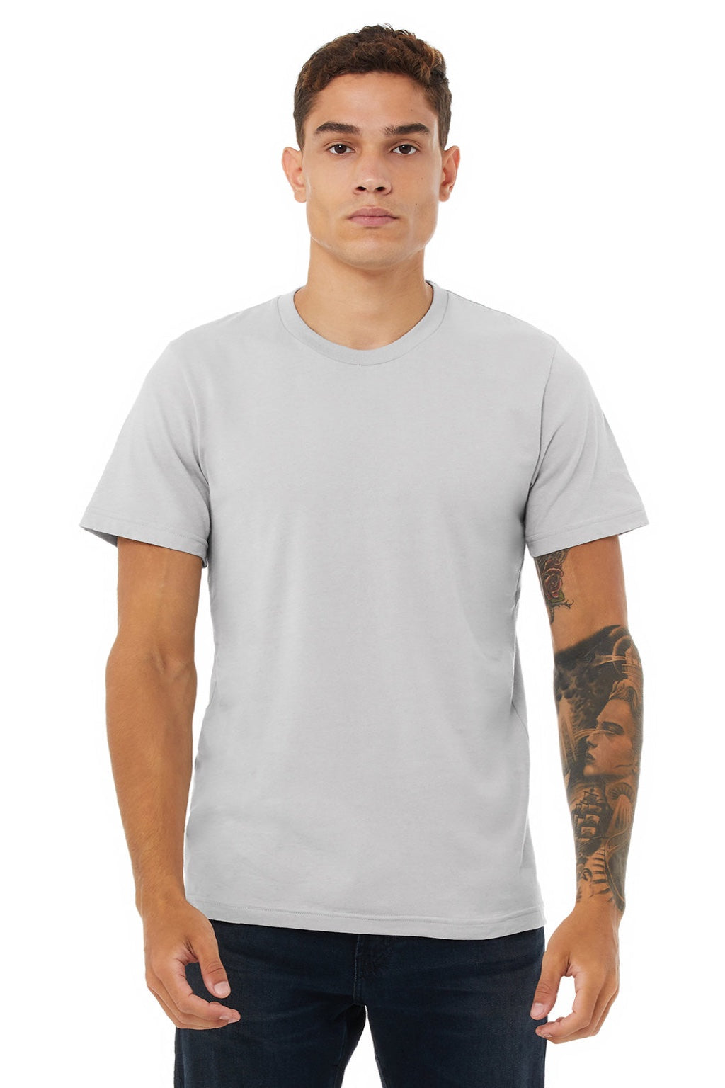 Bella + Canvas BC3001/3001 Mens Jersey Short Sleeve Crewneck T-Shirt Solid Athletic Grey Model Front