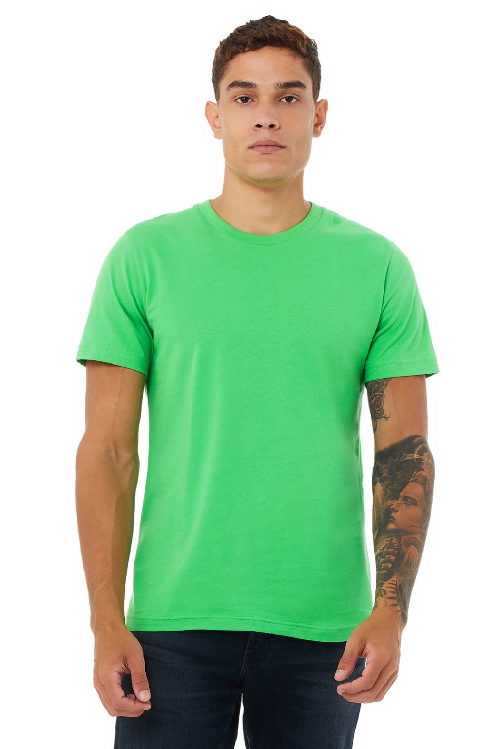 Bella + Canvas BC3001/3001 Mens Jersey Short Sleeve Crewneck T-Shirt Synthetic Green Model Front