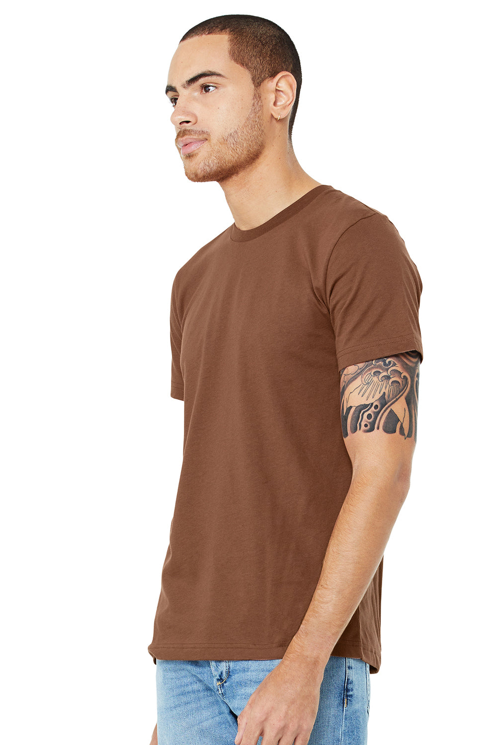 Bella + Canvas BC3001/3001C Mens Jersey Short Sleeve Crewneck T-Shirt Chestnut Brown Model 3Q