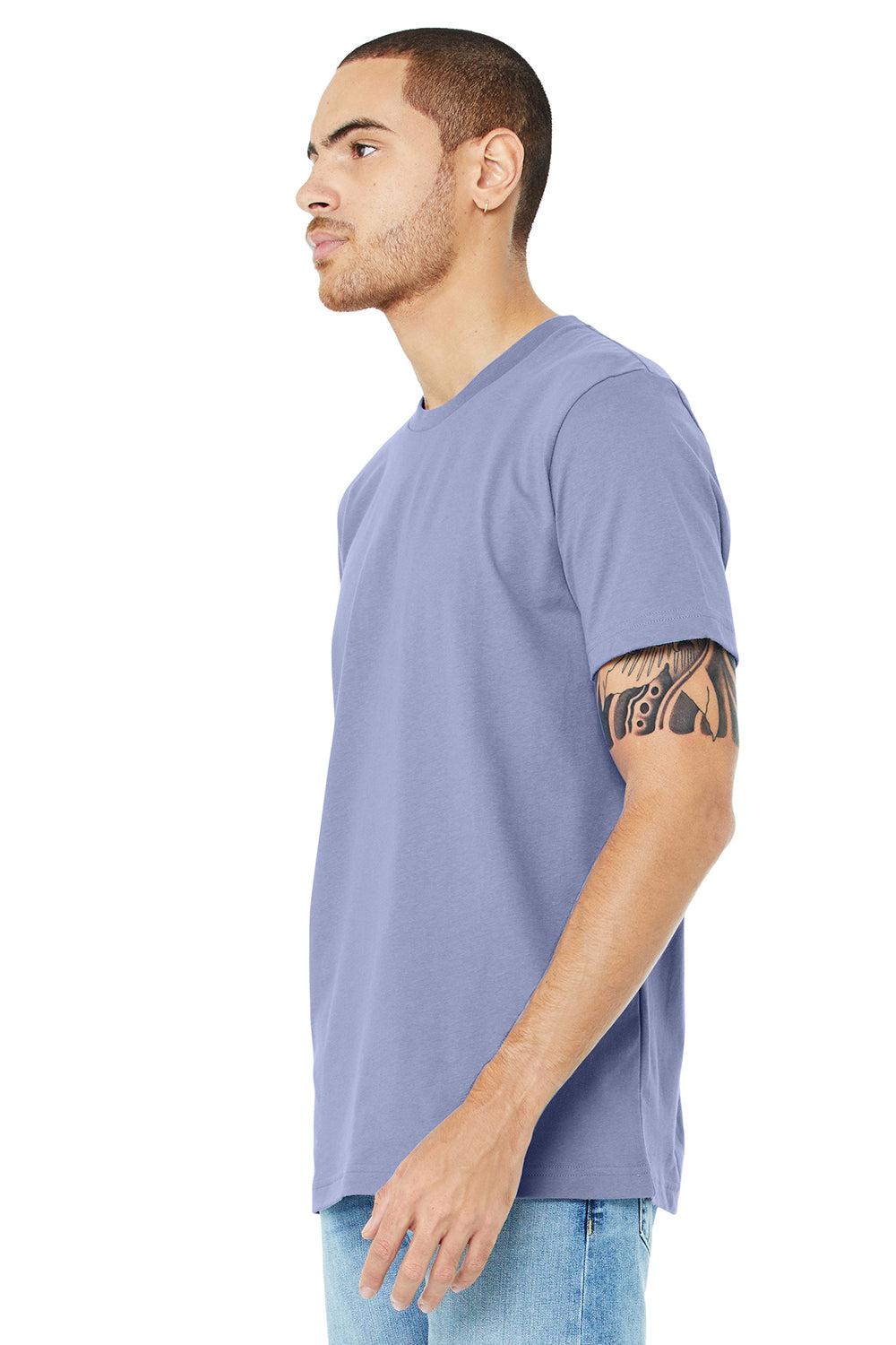 Bella + Canvas BC3001/3001C Mens Jersey Short Sleeve Crewneck T-Shirt Lavender Blue Model 3Q