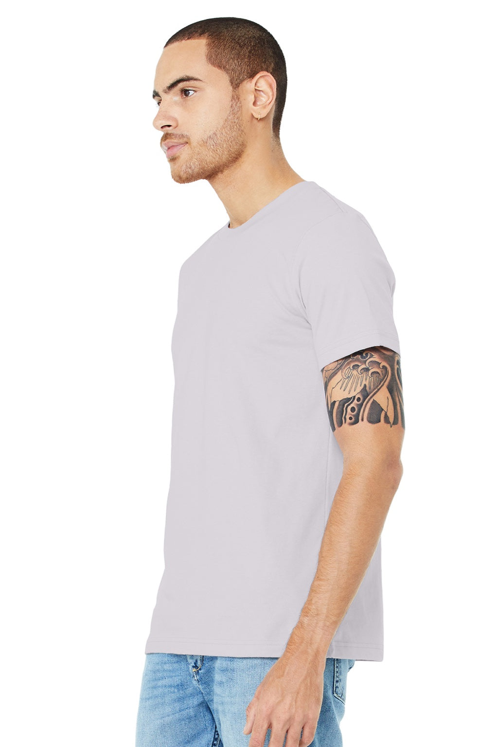 Bella + Canvas BC3001/3001 Mens Jersey Short Sleeve Crewneck T-Shirt Lavender Purple Dust Model 3Q
