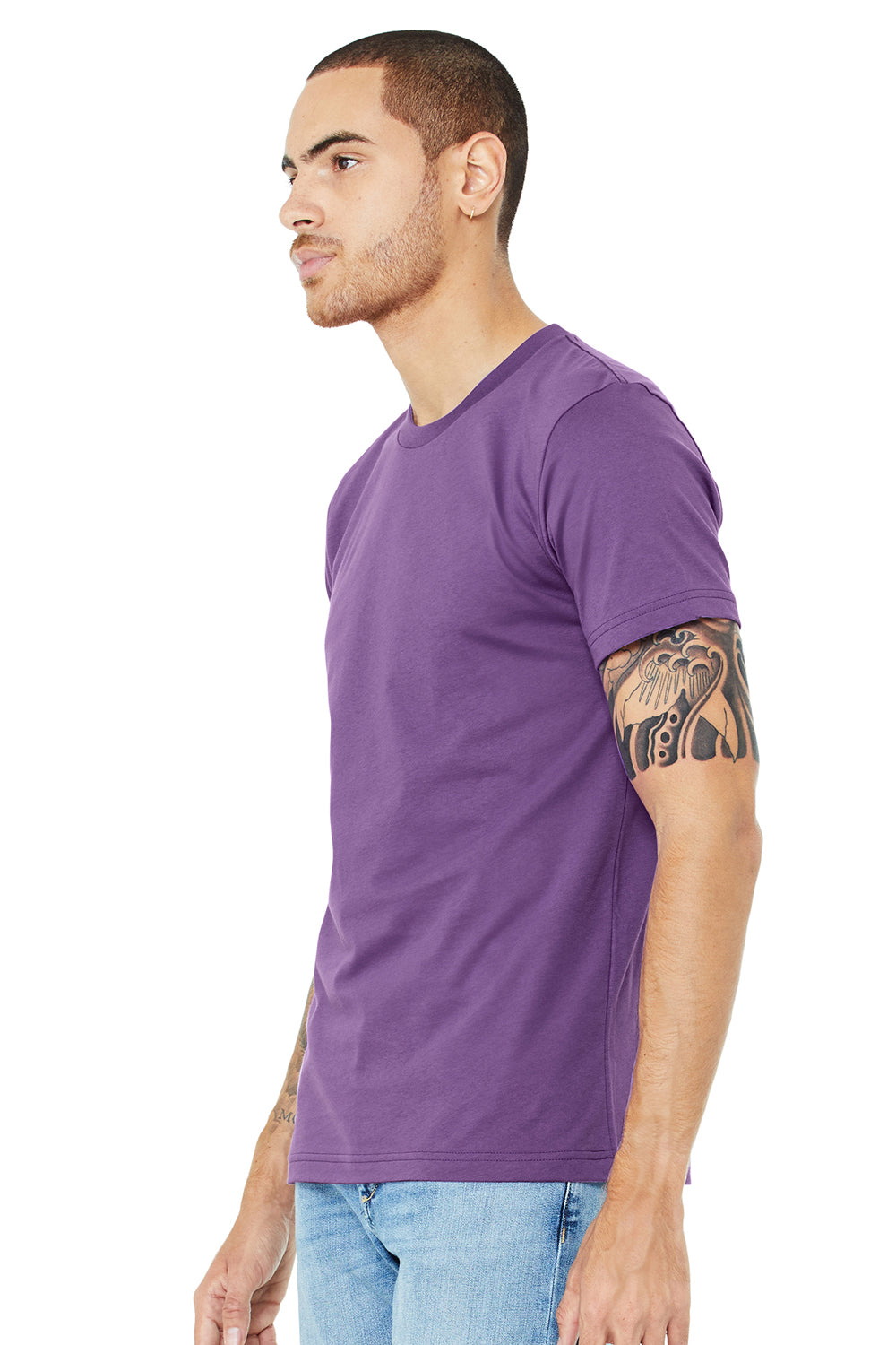 Bella + Canvas BC3001/3001C Mens Jersey Short Sleeve Crewneck T-Shirt Royal Purple Model 3Q