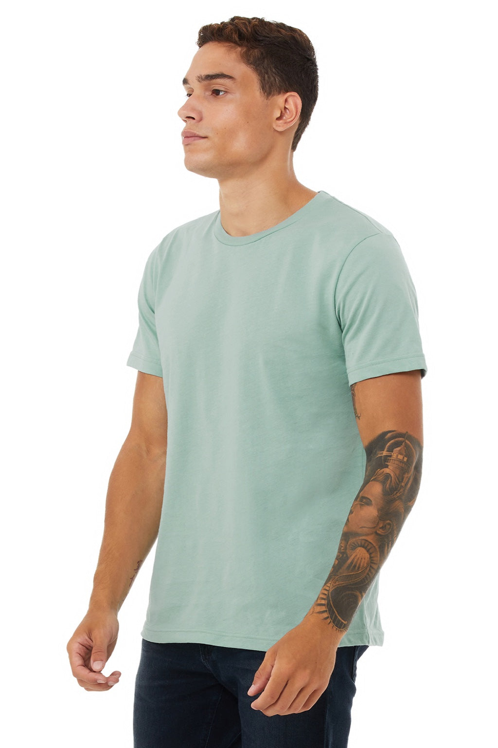 Bella + Canvas BC3001/3001 Mens Jersey Short Sleeve Crewneck T-Shirt Dusty Blue Model 3Q