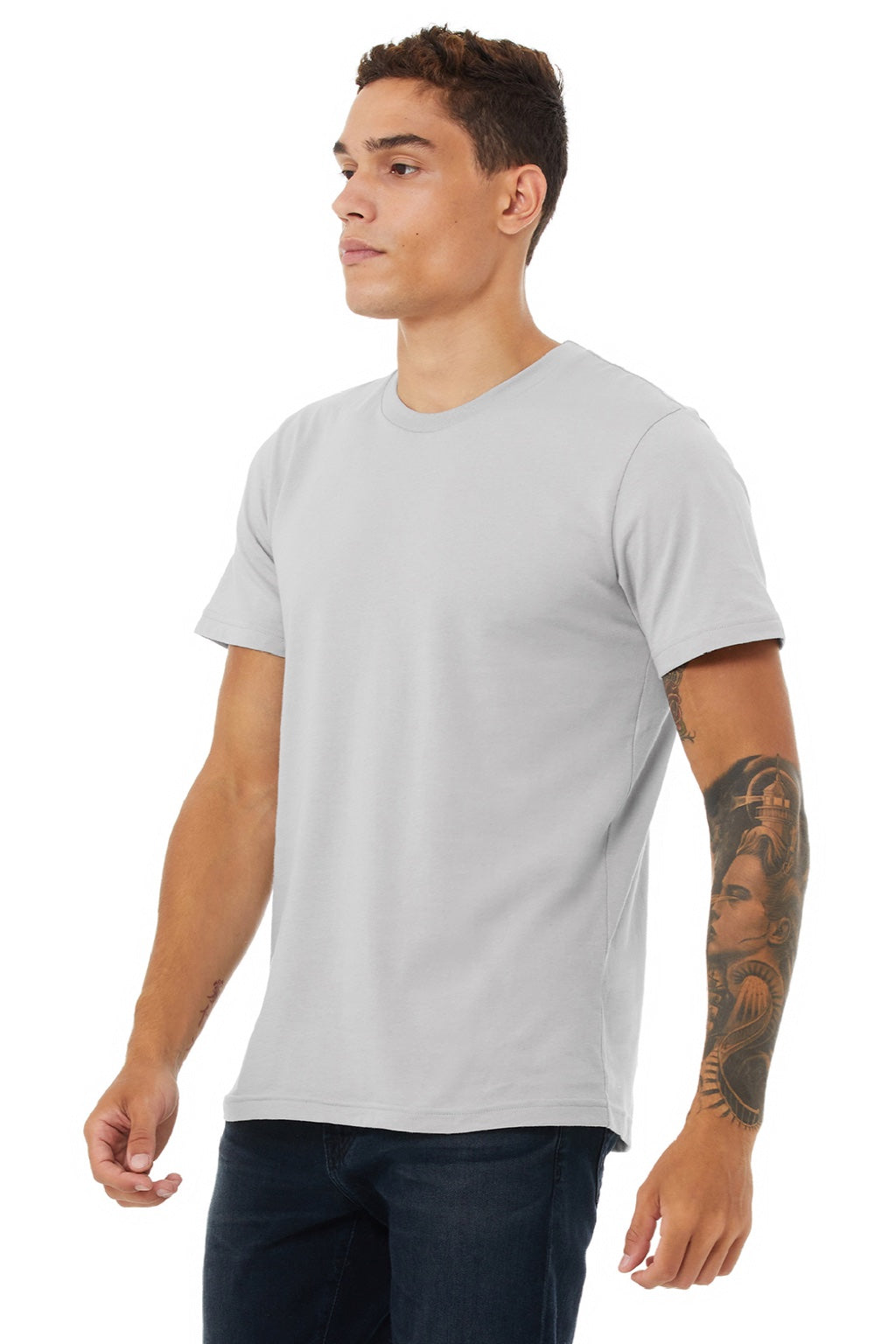Bella + Canvas BC3001/3001 Mens Jersey Short Sleeve Crewneck T-Shirt Solid Athletic Grey Model 3Q