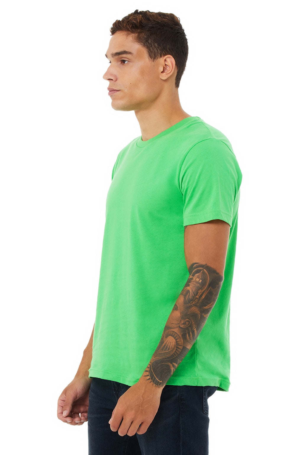 Bella + Canvas BC3001/3001 Mens Jersey Short Sleeve Crewneck T-Shirt Synthetic Green Model 3Q