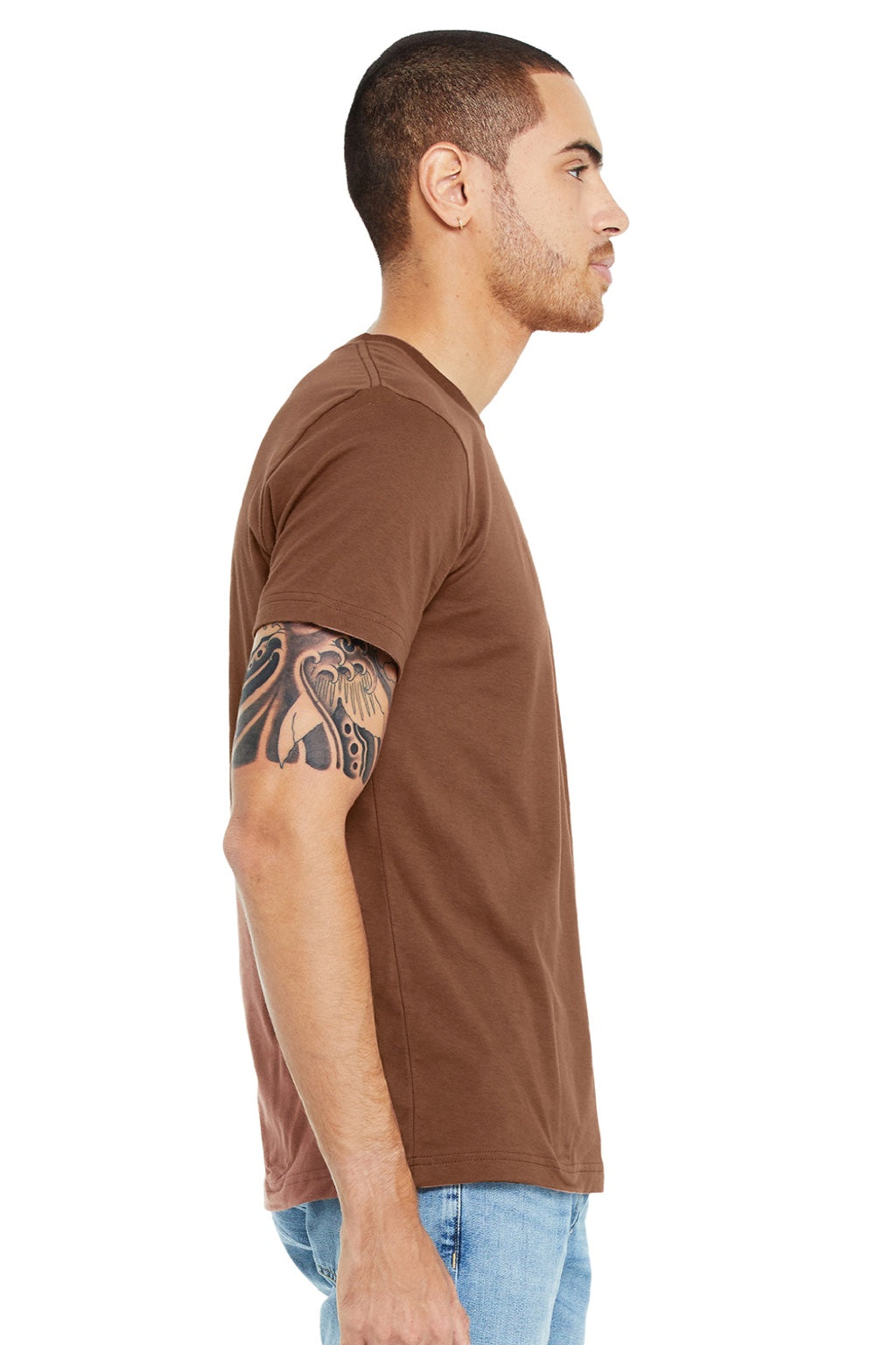 Bella + Canvas BC3001/3001 Mens Jersey Short Sleeve Crewneck T-Shirt Chestnut Brown Model Side