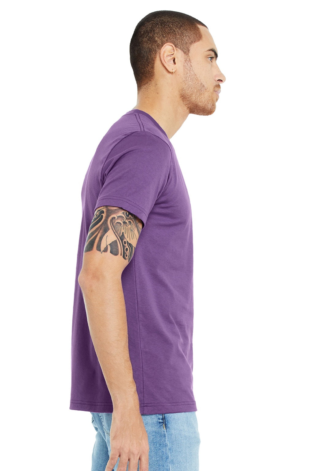 Bella + Canvas BC3001/3001 Mens Jersey Short Sleeve Crewneck T-Shirt Royal Purple Model Side