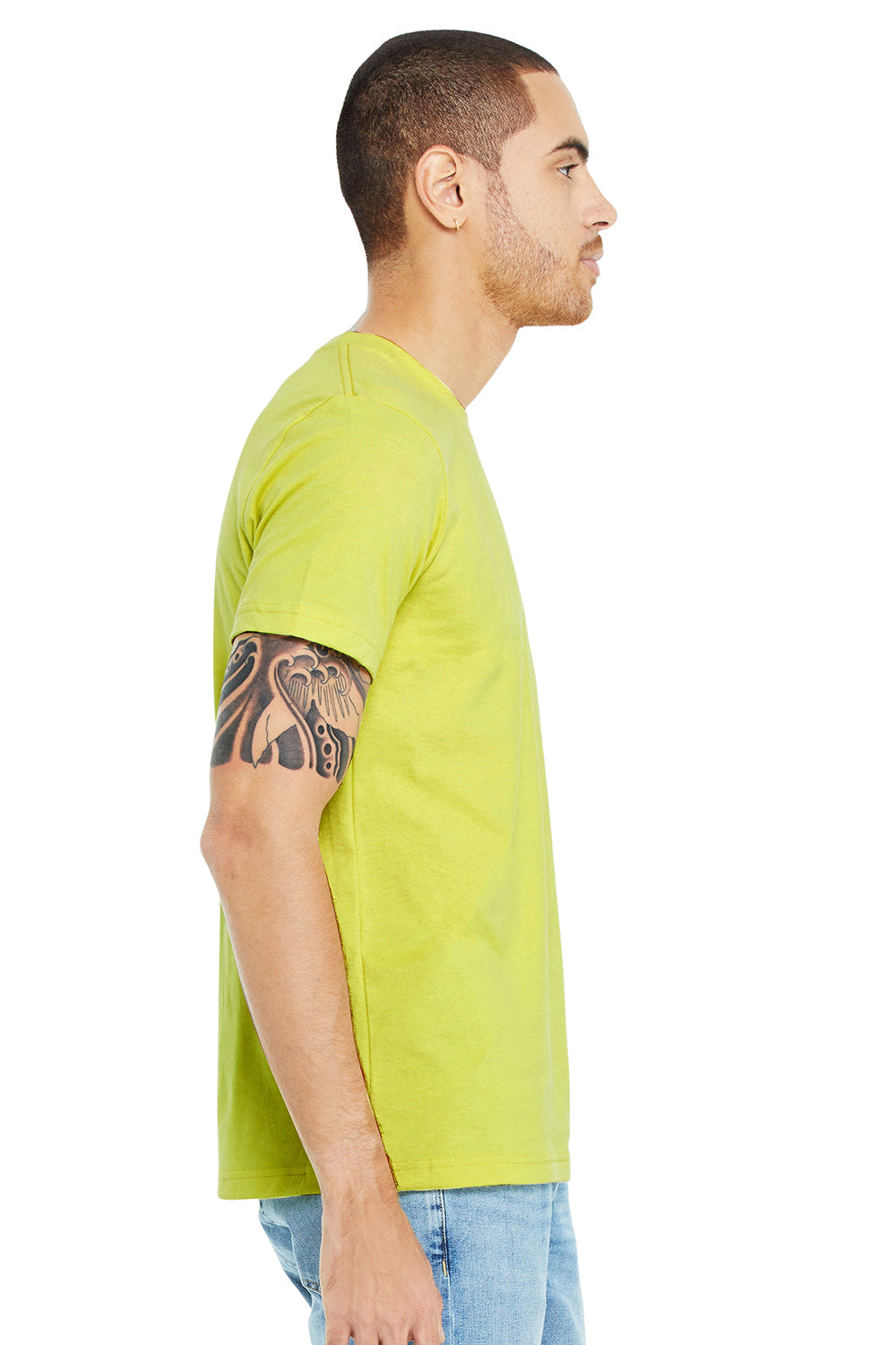 Bella + Canvas BC3001/3001C Mens Jersey Short Sleeve Crewneck T-Shirt Strobe Green Model Side