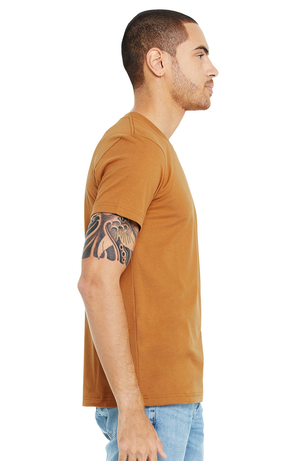 Bella + Canvas BC3001/3001C Mens Jersey Short Sleeve Crewneck T-Shirt Toast Model Side