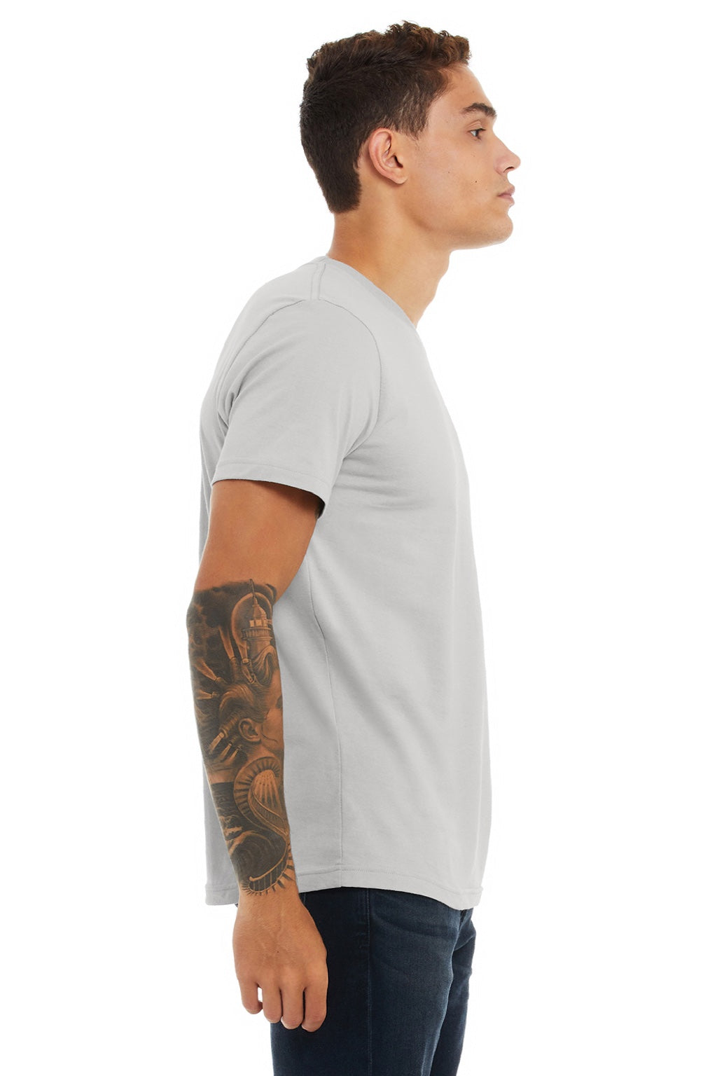 Bella + Canvas BC3001/3001 Mens Jersey Short Sleeve Crewneck T-Shirt Solid Athletic Grey Model Side